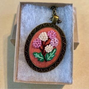 Embroidered Floral Pendant Necklace - handmade